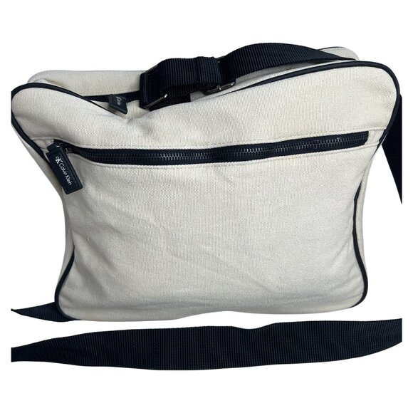 Calvin Klein Beige Canvas Crossbody Bag With Black Strap & Zipper - Picture 6 of 12